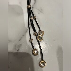 Faux leather Austrian crystal necklace. Excellent condition